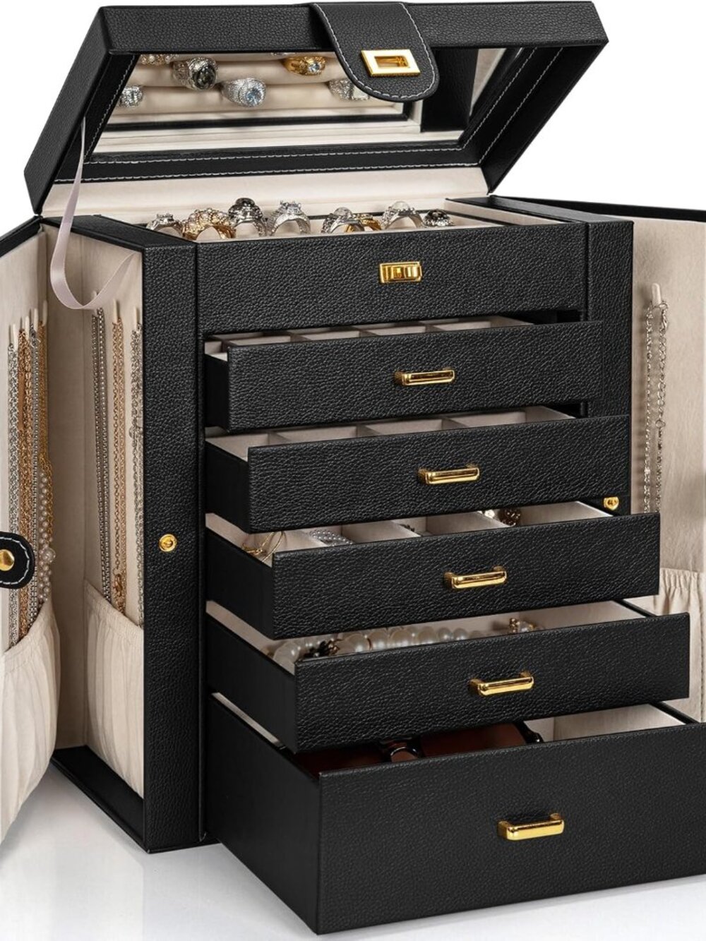 Jewelry Box Organizer Functional Leather Jewelry Storage Case for Women Girls Ri